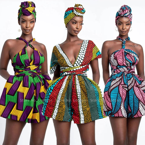 Women African Clothing Indian Dashiki Retro Print Jumpsuit Mini Skirt Shorts Party Clothes Fashion Ankara Kanga Vintage Vestidos