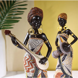 NORTHEUINS Resin Vintage African Crafts Ornament Black Women Art Sculpture Home Living Room Desktop Decor Figurines for Interior