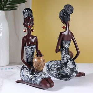 NORTHEUINS Resin Vintage African Crafts Ornament Black Women Art Sculpture Home Living Room Desktop Decor Figurines for Interior