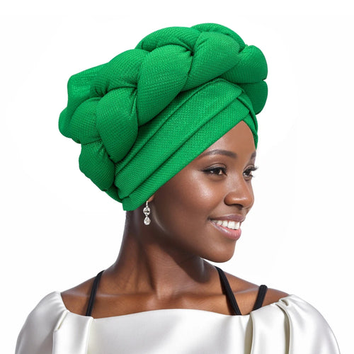 Ready African Auto Gele Headtie Big Braid Turban Cap for Women Nigeria Female Head Wraps Lady Fashion Headgear Turbante Mujer