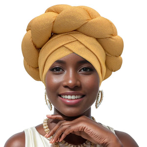 Ready African Auto Gele Headtie Big Braid Turban Cap for Women Nigeria Female Head Wraps Lady Fashion Headgear Turbante Mujer